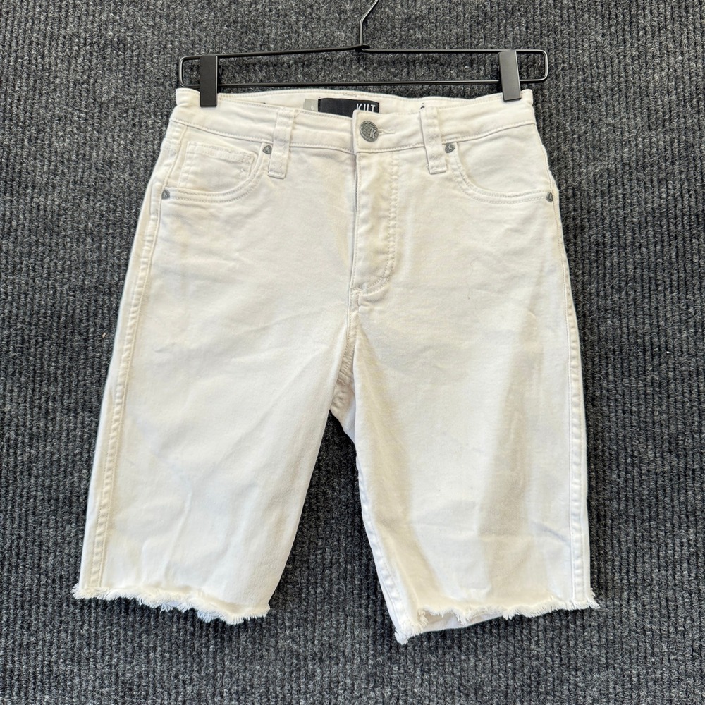 KUT From The Kloth Sophie Bermuda Shorts Womens 0 White High Rise Denim Stretch